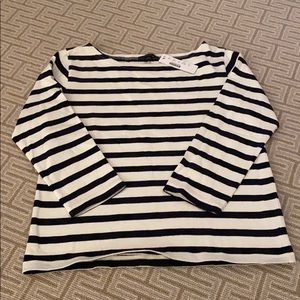 J Crew 3/4 sleeve navy and cream top